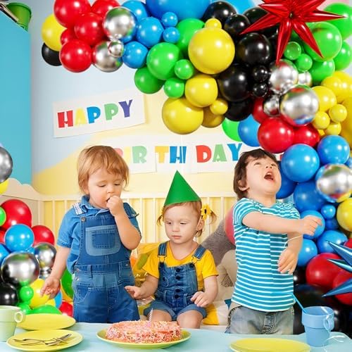 Red Blue Green Yellow Black Balloon Arch Kit, Birthday Decor