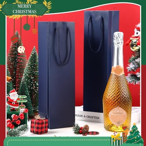 Fulmoon 80 Pack Wine Gift Bag Bulk, 4"x3.5"x14" Wine Bag, Dark Blue