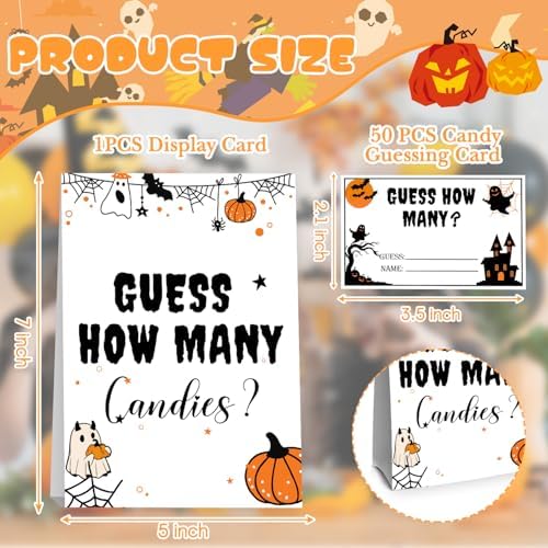 Halloween Party Games Guess How Many Candies,It's A Decoration Full of Fun Festive Atmosphere, 30 Pcs Cards for Halloween Celebration Game,for Office & Family Party Activities