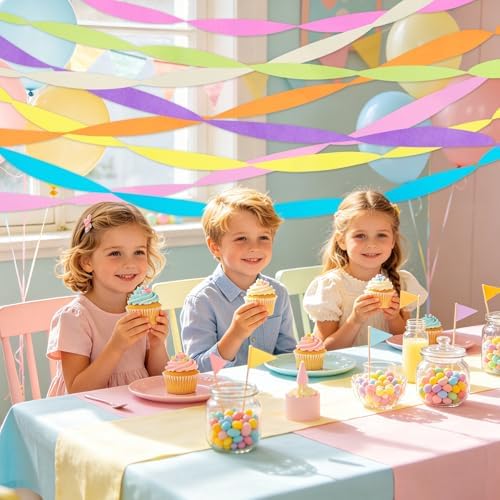 8 Rolls Pastel Streamers, Crepe Paper Streamers Party Decorations for Pastel Birthday Party Bachelorette Wedding Bridal Baby Shower
