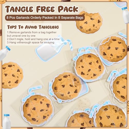 Xinnun 8 Pcs Cookie and Milk Party Decorations Cookie Banners Garlands