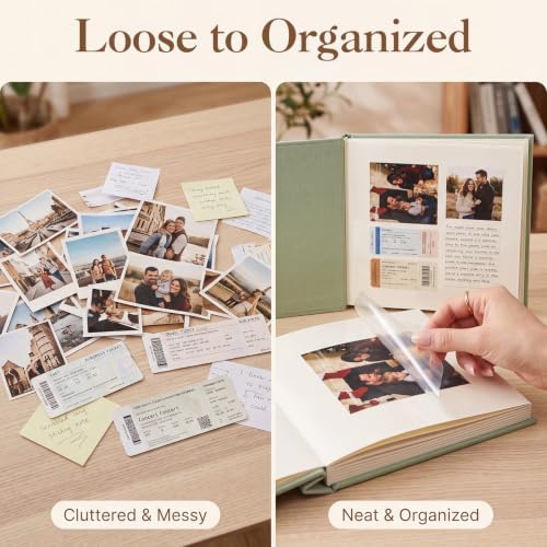 Self-Adhesive Scrapbook Album 11 × 10.6 In, Linen Cover, Sage Green