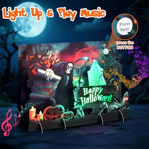 Yinqing Halloween Cards, 3D Popup Happy Halloween Card with Light Music