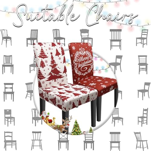 Christmas Chair Covers Set of 4 Christmastree Chair Back Cover Christmas Dining Chair Covers for Party Kitchen Removable Office Chair Cover
