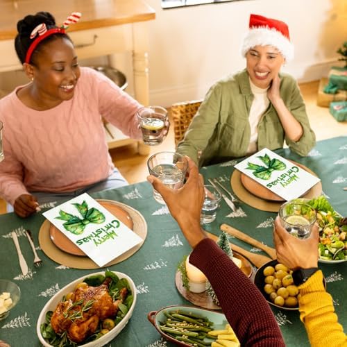 JarThenaAMCS 100 Pcs Christmas Guest Napkins Green Bow Disposable Paper Napkin Dinner Hand Napkins for Xmas Kitchen Home Bathroom Party Supplies Table Decor