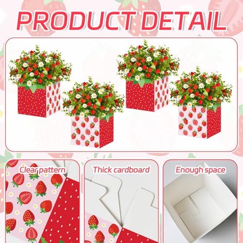 Cinrobiye 24 Pcs Strawberry Party Centerpieces, Berry First Birthday Decorations, Sweet Strawberry Flower Boxes for Table Decor, Baby Shower, Birthday Party, Wedding, Candy and Dessert Display