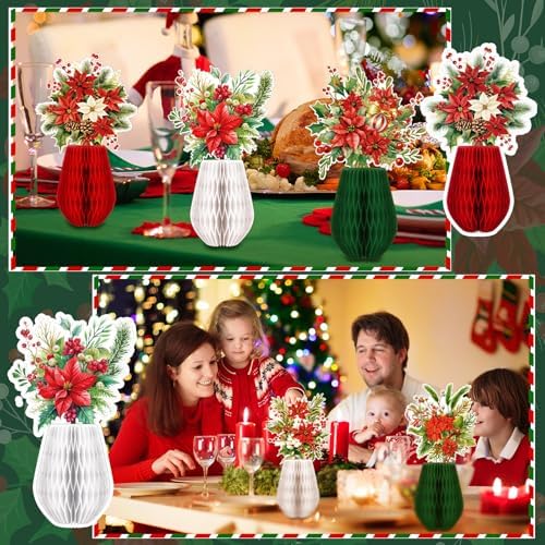 AmazingSpark 18 Pcs Christmas Honeycomb Table Decor Paper Poinsettia