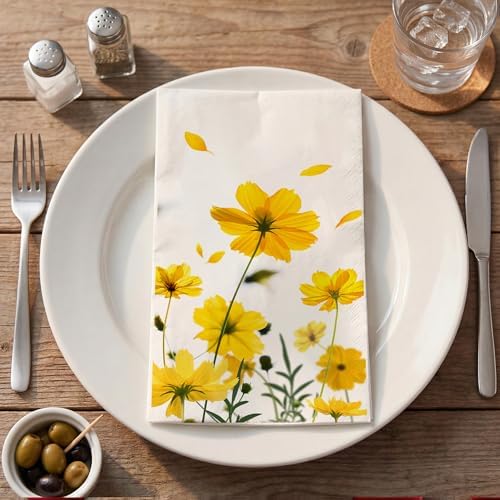 200 Pack Daisy Disposable Paper Napkins Yellow Floral Summer Guest Towels Small Portable Hand Wipes for Wedding Birthday Tea Party Kitchen Bathroom Table Decor