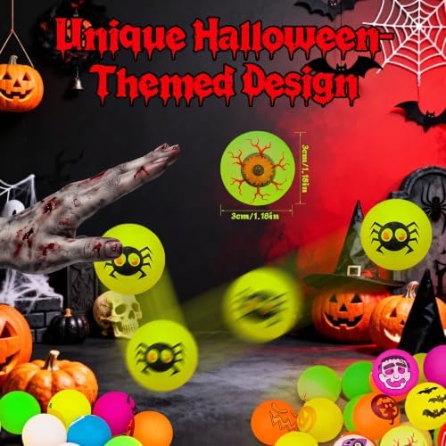 Tiaxidex 100PCS Halloween Party Favors, Bouncy Balls, Glow In The Dark Toys