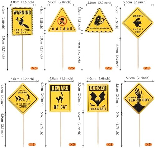 Rsstarxi 40 Pack Halloween Cupcake Toppers Beware Danger Ghost, Bat, Cat, Zombi Cupcake Picks Scary Halloween Decorations for Baby Shower Happy Boo Day Birthday Party Cake Decorations