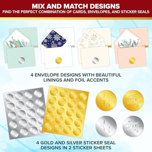 Decorably 40 Pack Foil Embossed 5x7in Assorted Holiday Cards Bulk
