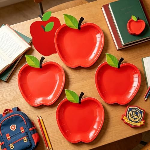 50Pcs Back to School Apple Plates and Napkins Party Supplies, Disposable First Day of School Dessert Plates Napkins Tableware Set for Preschool Kindergarten Teacher Classroom Decorations (Apple)