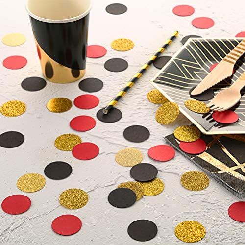MOWO Gold Glitter, Black and Red Confetti Circles Table Decoration, 300pc