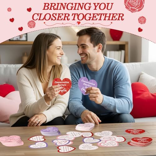 Pasimy 100 Pcs Couples Conversation Cards Game Bulk Romantic Couple Conversation Starters Boyfriend or Girlfriend Fun Question Card for Anniversary Deeper Connection Build Adult Relationship(Heart)
