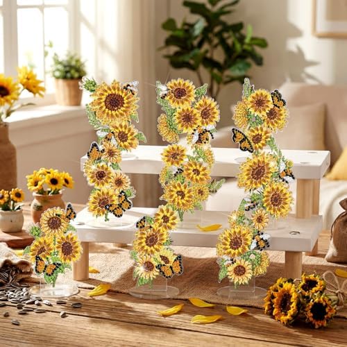 Kosiz 9 Pcs Sunflower Diamond Art Tabletop Decor Sunflower Diamond Art Kits