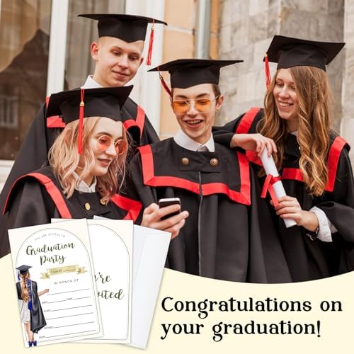 Graduation Invitations 2026 with Envelopes - 20 Pack Class of 2026 Tuxedo style Graduation Party Invitations, 4x6 Inch Fill-in Graduation Announcements for High School or College - A07
