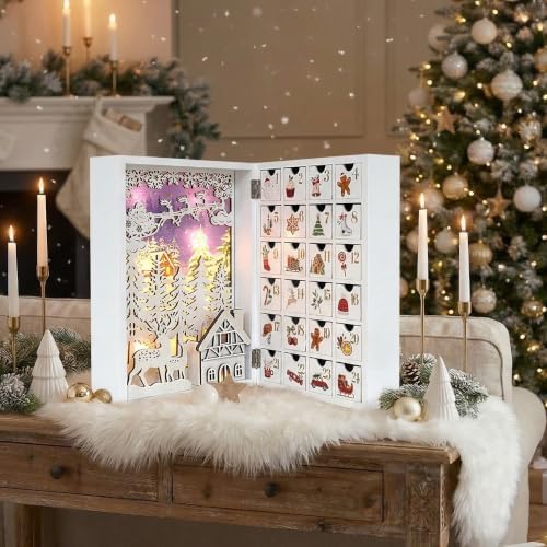 Lighted Wooden Christmas Advent Calendar with 24 Drawers