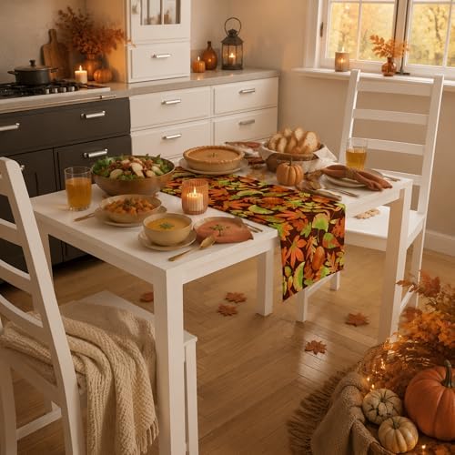 Fall Decor - Autumn Leaves Table Runner | Fall Decorations for Home Indoor Outdoor | Thanksgiving Friendsgiving Table Centerpieces Backdrop for Kitchen Dining Room Office