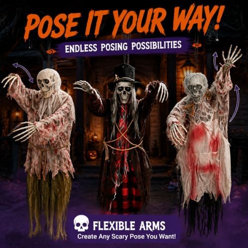 3 Pack Halloween Hanging Skeleton Decorations Outdoor Indoor Porch Tree