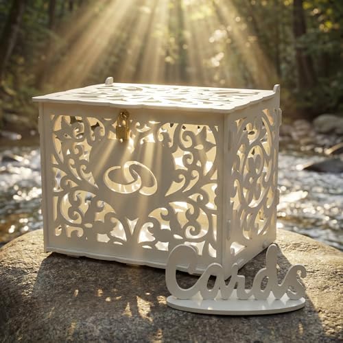 Jolik DIY Wedding Card Box with Lock, Large Money Box Holder with Card Sign for Wedding Reception, Gift Card & Envelope Storage, Anniversary & Birthday Party Decoration