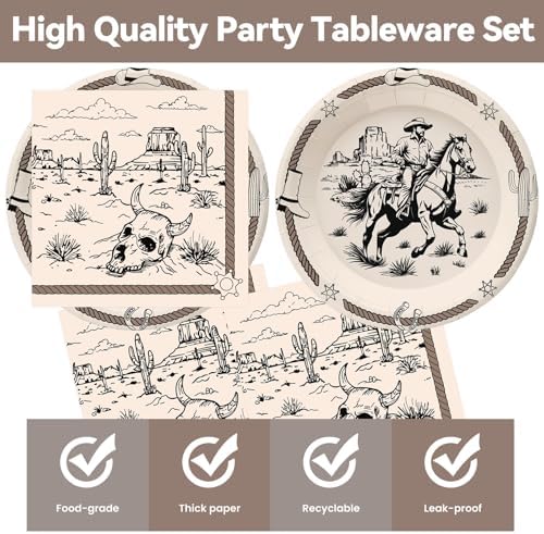 50Pcs Cowboy Plates and Napkins Supplies, Disposable Western Theme Paper Plates Napkins Wild West First Rodeo Tableware Set for Birthday Bachelorette Party Decorations (Cowboy)