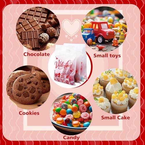 Valentines Cellophane Gift Bags, 80 PCS Valentines Treat Bags, Plastic Valentine Candy Cookies Snacks Goodies Sealing Bag with Handles for Valentine's Day Kids Party Favor Supplies Classroom Exchange