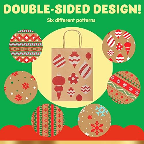 JOYIN 24 PCS Christmas Kraft Gift Bags for Present Wrapping, Holiday Paper Goody Gift Treat Candy Bags for Xmas Decor Supplies Classrooms Wedding and Party Favors (9" x 7.3" x 3.3")