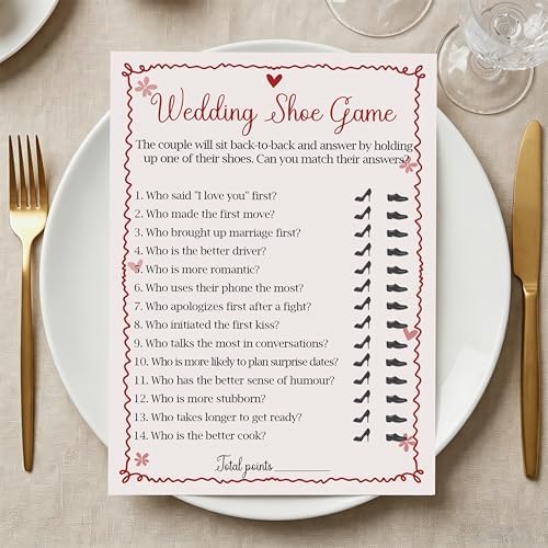 Pink Bridal Shower Wedding Shoe Games Cards - 30 Fun Wedding Party Game Cards for Bridal Shower, Engagement, Bachelorette & Newlywed Party, Icebreaker Activity Supplies & Decorations