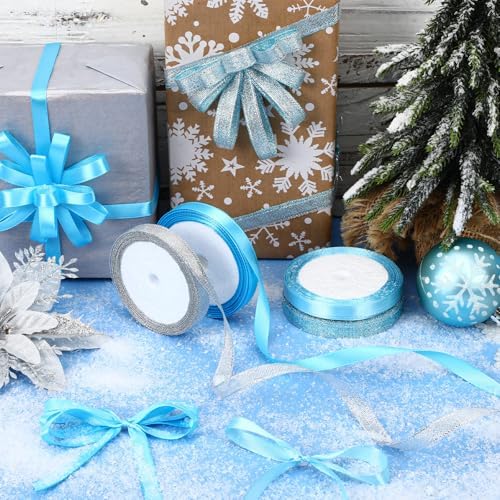 DECYOOL 4 Rolls 100 Yards Winter Ribbons Christmas Satin for DIY Crafts