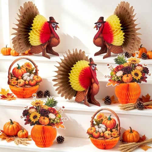 Thanksgiving Honeycomb Centerpieces 3D Turkey Pumpkin Fall Party Table Decor