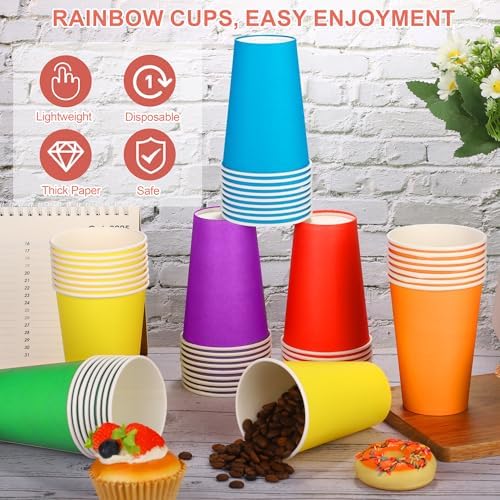Kochorie 60 Pack 12 Ounce Disposable Rainbow Paper Cups, Colorful Party Cups, Drinking Birthday Cups for Holiday Party Supplies DIY Crafts, 6 Colors