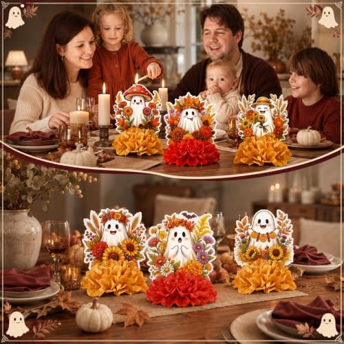 AmazingSpark 9 Pcs Fall Paper Honeycomb Ghost Spooky Centerpieces for Table