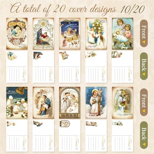 Nuanchu 80 Pcs Vintage Holy Nativity Greeting Cards - 4 x 6'' Santa and Christmas Reprint Antique Postcard Set - Retro Christmas Cards Blank Greetings for Friends, 20 Designs
