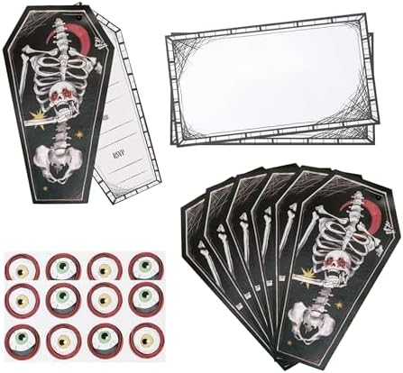 Cheerland Spooky Skeleton Coffin Gothic Summerween Party Invitations Letters With Envelopes and Stickers for Emo Parties Scary Wedding Invitation cards Goth Halloween Party Invites Party Supplies 8Pcs