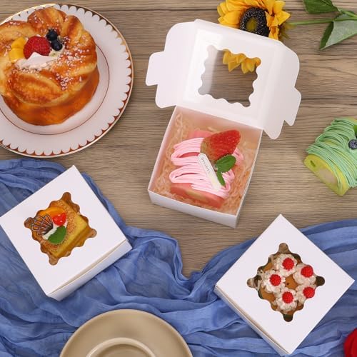 Moretoes 200pcs Small Cookie Boxes with Window,4x4x2.5In Brown Bakery Boxes