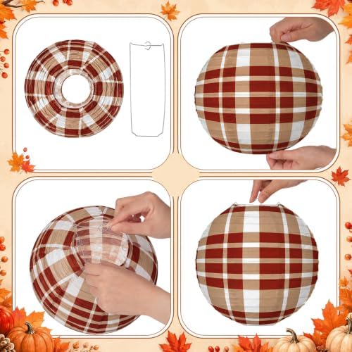 Bencailor 16 Pcs Fall Paper Lanterns Thanksgiving Orange Pumpkin Party Paper Lanterns Round Thankful Maple Leaves Hanging Party Decorations for Autumn Harvest Outdoor Decor (Cut,Warm)