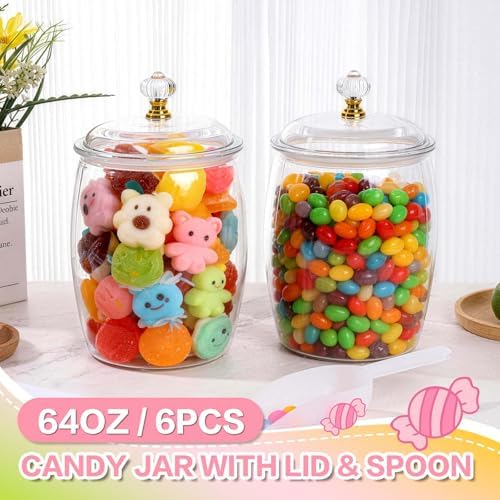 mwellewm 6PC Airtight Candy Jar with Lid and Spoon Plastic Cookie Dispenser