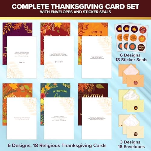 Decorably 18 Pack Foiled 5x7in Thanksgiving Cards Religious