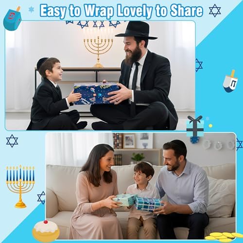 Hanukkah Wrapping Paper (4 Rolls, 93 sq. ft. ttl) Menorahs, Dreidels, Stripe and Star of David Design for Holiday Gift Wrap - Traditional Hanukkah Elements Collection - 17 Inches x 16.5 Feet Per Roll