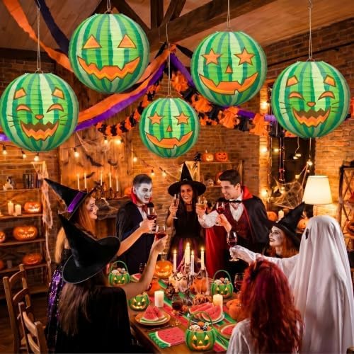 Fumete 16 Pcs Summer Halloween Decorations Paper Watermelon Lanterns