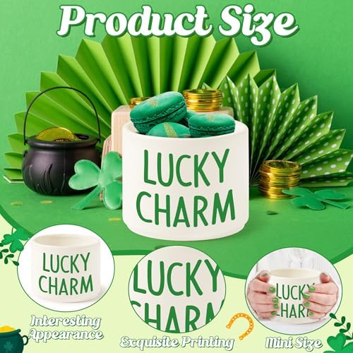 St Patrick’s Day Candy Dish - Mini Ceramic Candy Bowl Tiered Tray Decor, St. Patrick Snack Serving Bowl Party Favor Desktop Decoration for Home Kitchen Classroom (Lucky Charm)
