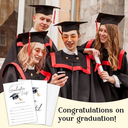 Minimalist Graduation Invitations 2026 with Envelopes - 20 Pack Class of 2026 Graduation Party Invitations, 4x6 Inch Fill-in Graduation Announcements for High School or College - A04