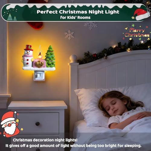 Snowman Christmas Tree Plug-in Night Light,Flickering Campfire Figurine Lam
