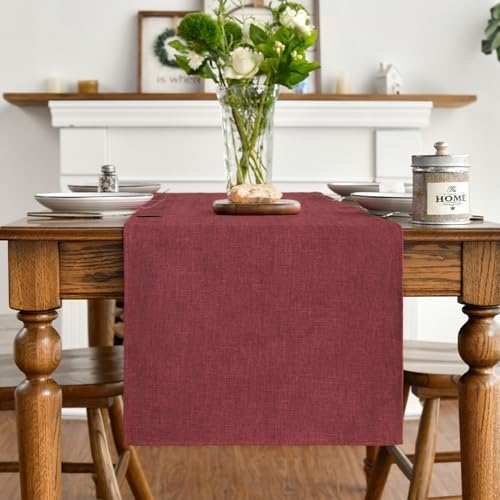 Artoid Mode Dark Red Table Runner, Seasonal Christmas Valentine's Washable Kitchen Dining Table Decoration for Home Party Decor 13x120 Inch