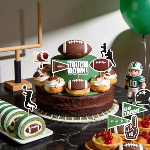 Football Cupcake Toppers Party Decorations, 24 PCS Foot Ball Touchdown Players Cupcake Toppers, Food Picks Toppers Cake Decoration for Football Party Decorations 2026 Sports Themed Party Supplies