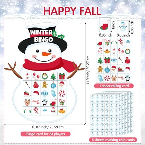 Blosssound Snowman Christmas Bingo Game for 24 Players, Holiday Party
