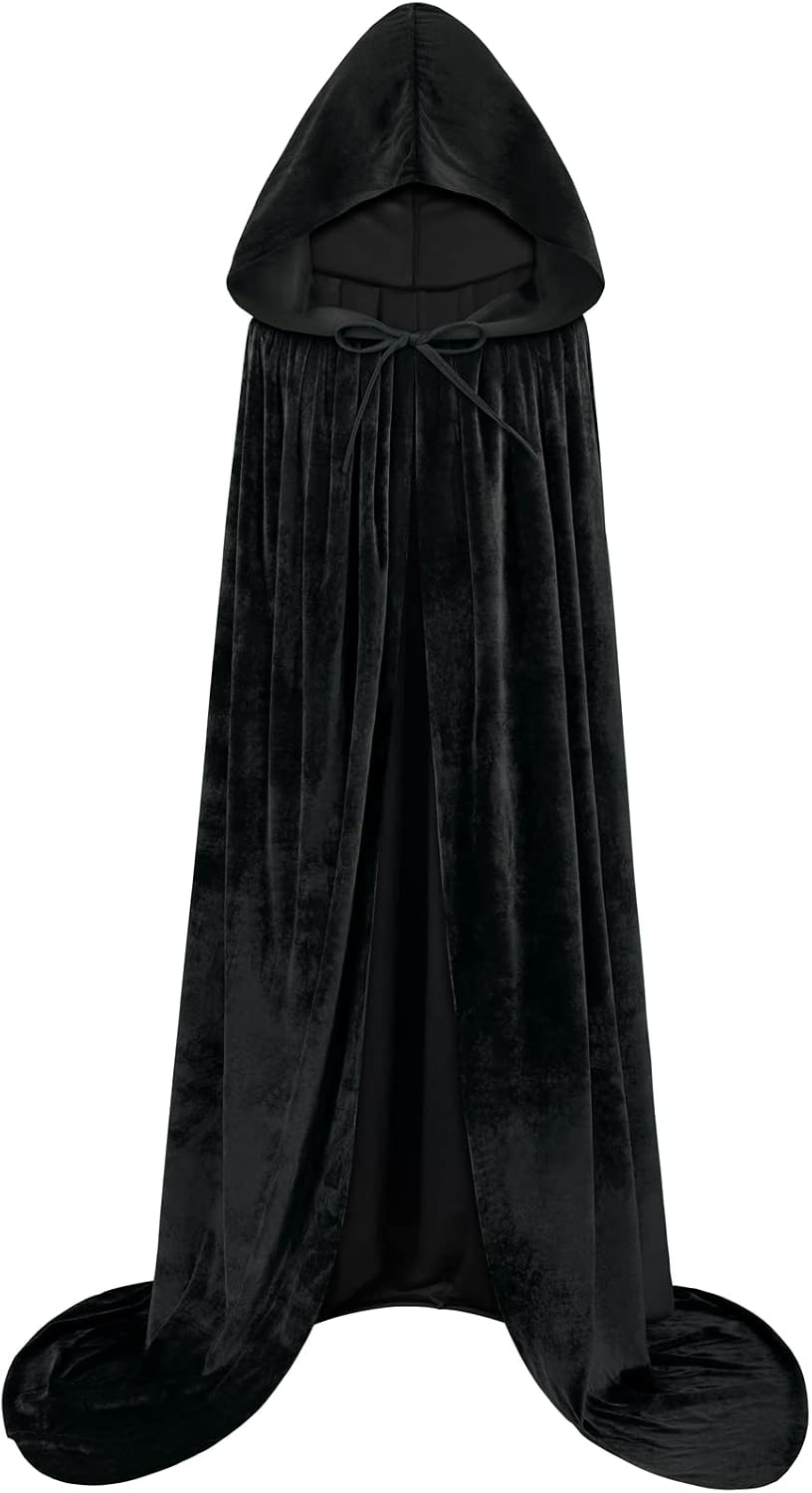 Sarfel Hooded Cloak Velvet Cape with Hood Halloween Capes Women Witch Costume Vampire Cloak Wizard Robe Men Cosplay Costume