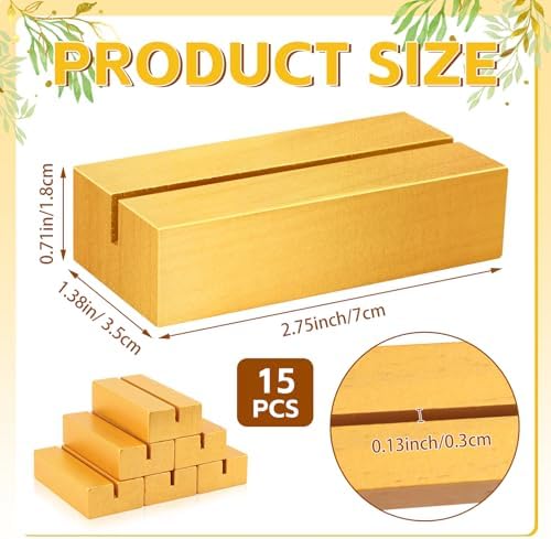 15 Pieces Gold Wood Table Number Stands Wood Place Card Holders Picture Holder Acrylic Sign Holders for Ceremony Birthday Party Home Decoration