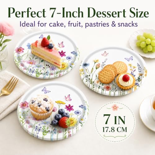48 Pcs Wildflower Paper Plates, 7 Inch Floral Dessert Plates
