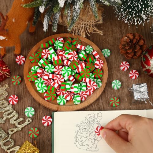 JUNEBRUSHS 150Pcs Christmas Erasers for Kids Bulk, Cute Mini Peppermint Candy Cane Pencil Erasers Novelty Holiday Erasers for Student Classroom Rewards Christmas Prizes Gifts Stocking Stuffers